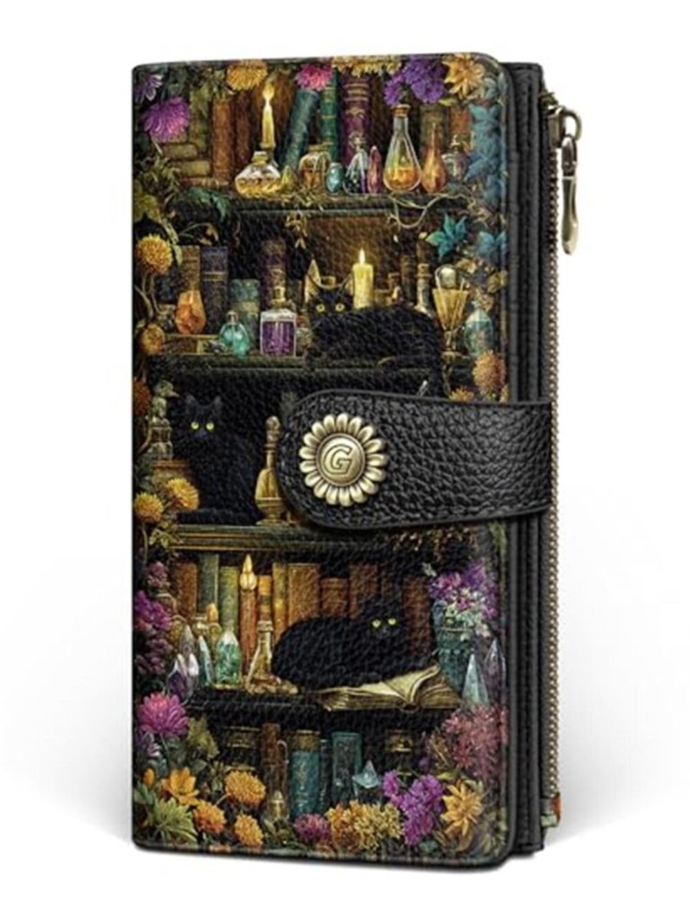 New Black Cat Book Womens Wallet RFID, Credit Card Holder Bifold